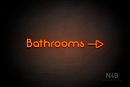 "Bathrooms" (right side arrow, Mountain font) - LED neon sign