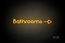"Bathrooms" (right side arrow, Mountain font) - LED neon sign