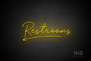 "Restrooms" (left arrow, Good Place font) - LED neon sign