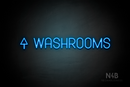 "WASHROOMS" (left up arrow, Havanola font) - LED neon sign