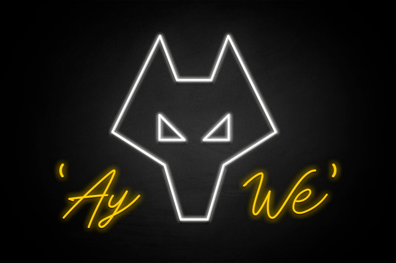 Wolves Simplified Crest & 'Ay We' - Licensed LED Neon Sign, Wolverhampton Wanderers FC