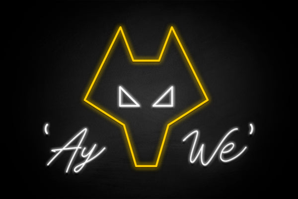 Wolves Simplified Crest & 'Ay We' - Licensed LED Neon Sign, Wolverhampton Wanderers FC