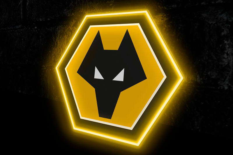 Wolves UV-print Crest - Licensed LED Neon Sign, Wolverhampton Wanderers FC