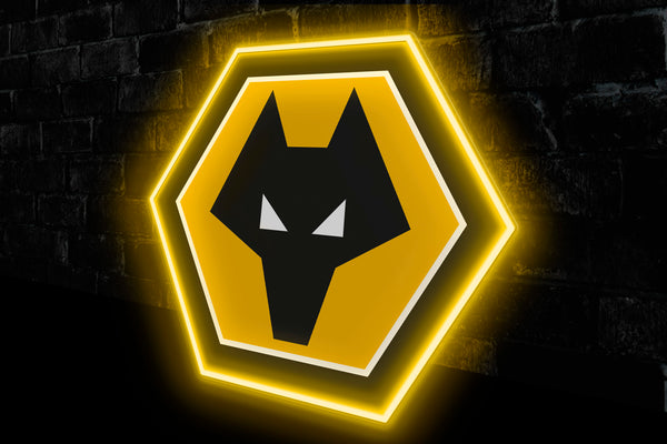 Wolves UV-print Badge - Licensed LED Neon Sign, Wolverhampton Wanderers FC