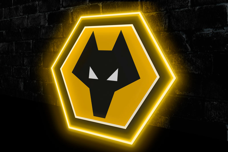 Wolves UV-print Badge - Licensed LED Neon Sign, Wolverhampton Wanderers FC