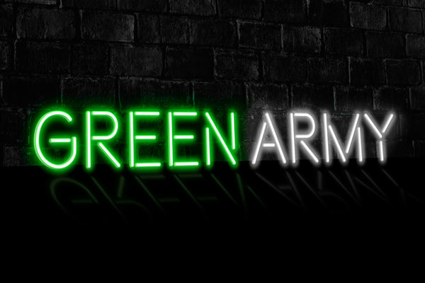 "GREEN ARMY" (block letters) - Licensed LED Neon Sign, Plymouth Argyle FC