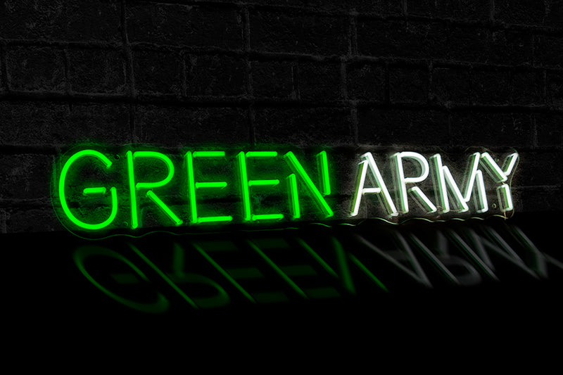 "GREEN ARMY" (block letters) - Licensed LED Neon Sign, Plymouth Argyle FC