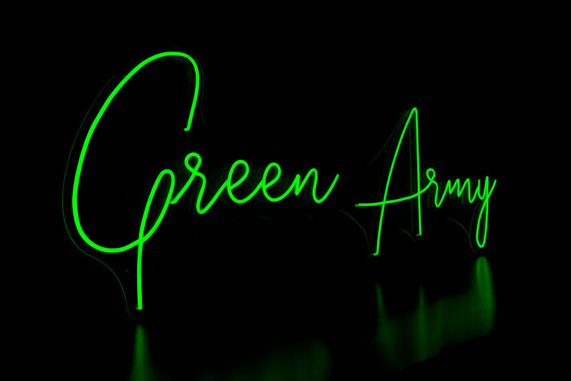 "Green Army" (cursive) - Licensed LED Neon Sign, Plymouth Argyle FC