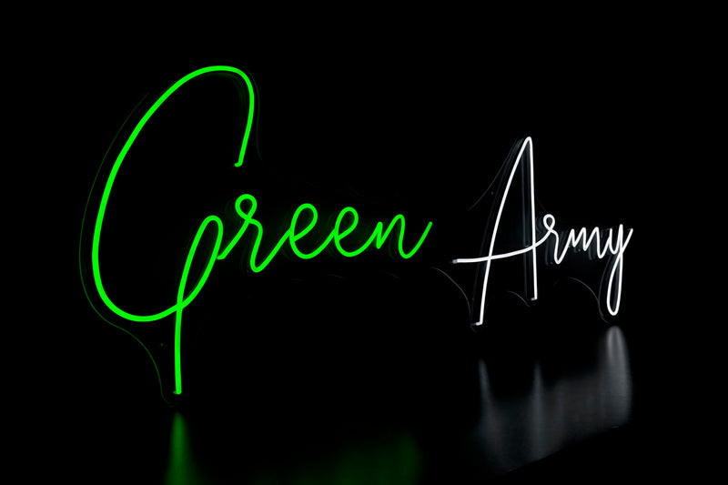 "Green Army" (cursive) - Licensed LED Neon Sign, Plymouth Argyle FC