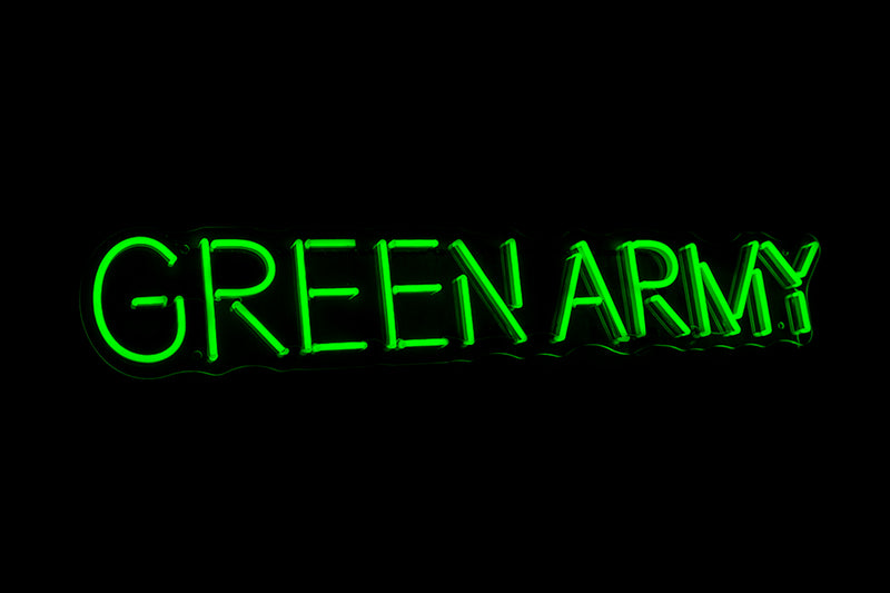 "GREEN ARMY" (block letters) - Licensed LED Neon Sign, Plymouth Argyle FC