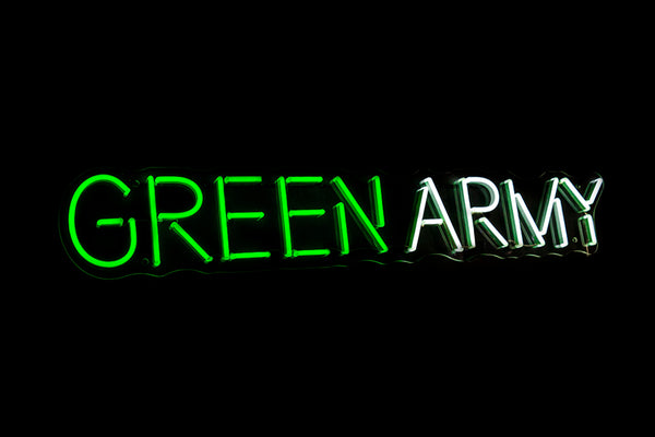 "GREEN ARMY" (block letters) - Licensed LED Neon Sign, Plymouth Argyle FC