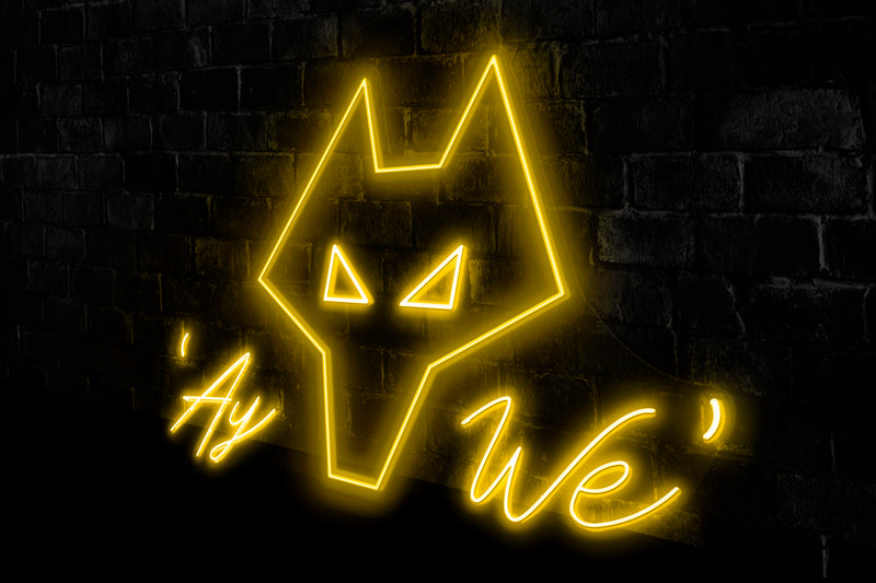 Wolves Simplified Crest & 'Ay We' - Licensed LED Neon Sign, Wolverhampton Wanderers FC