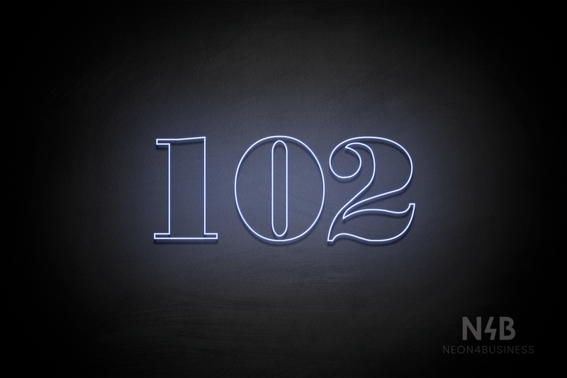 Number "102" (Bodoni Libre font) - LED neon sign