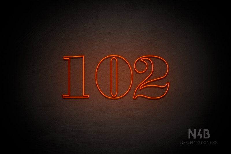 Number "102" (Bodoni Libre font) - LED neon sign