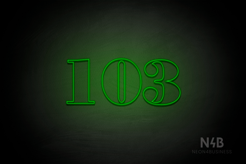 Number "103" (Bodoni Libre font) - LED neon sign