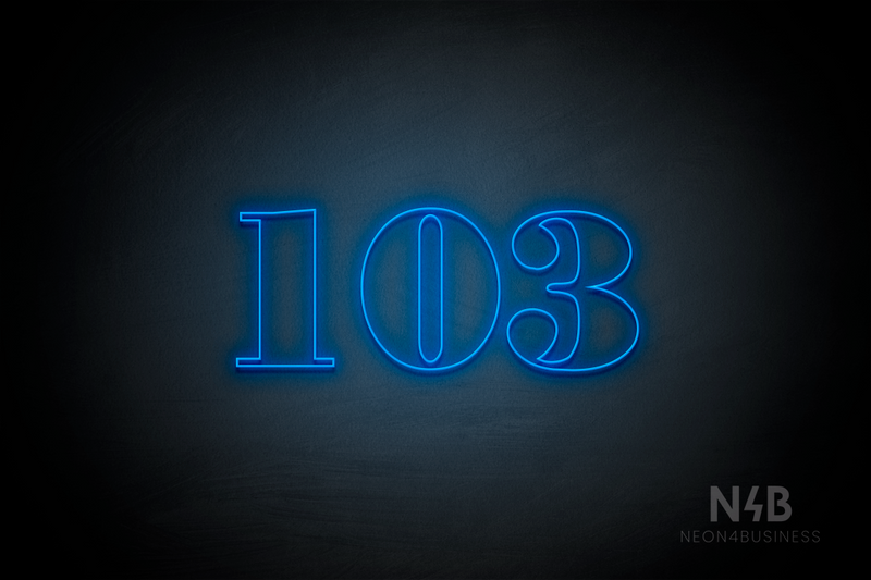 Number "103" (Bodoni Libre font) - LED neon sign