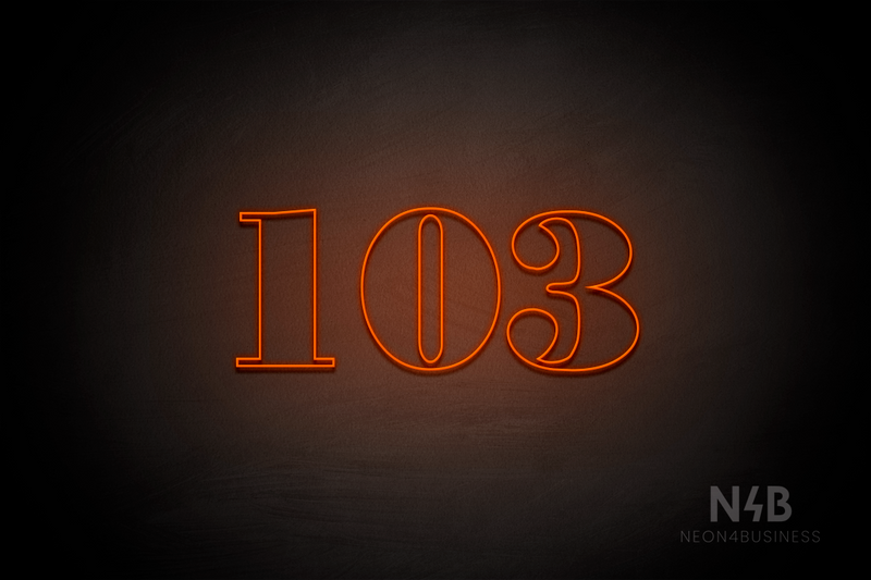 Number "103" (Bodoni Libre font) - LED neon sign