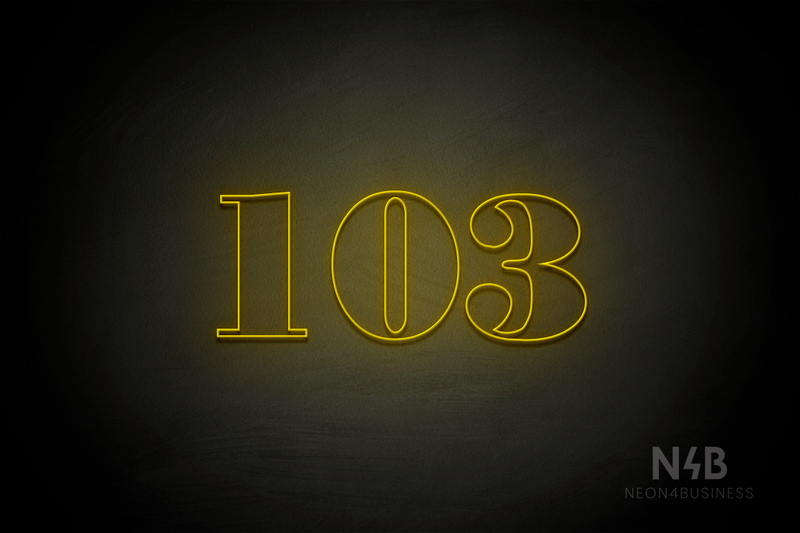 Number "103" (Bodoni Libre font) - LED neon sign