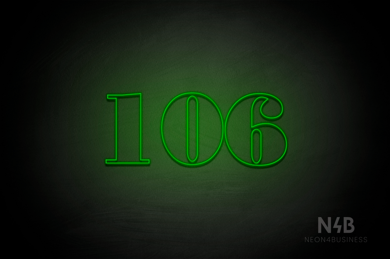 Number "106" (Bodoni Libre font) - LED neon sign