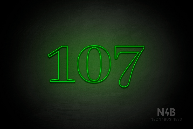 Number "107" (World font) - LED neon sign