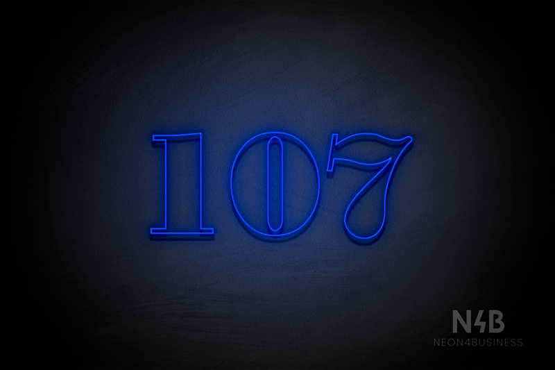 Number "107" (Bodoni Libre font) - LED neon sign