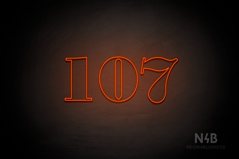 Number "107" (Bodoni Libre font) - LED neon sign