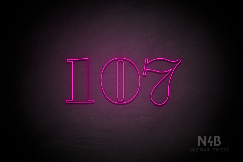 Number "107" (Bodoni Libre font) - LED neon sign