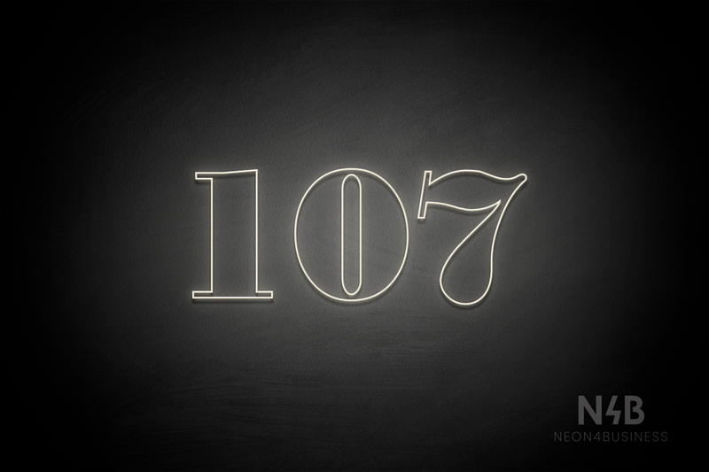 Number "107" (Bodoni Libre font) - LED neon sign