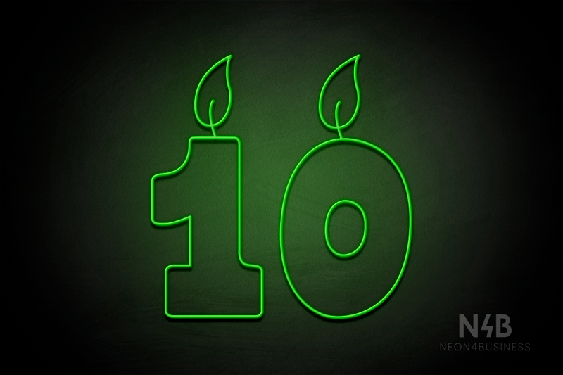 Number "10" (candle shape, custom font) - LED neon sign