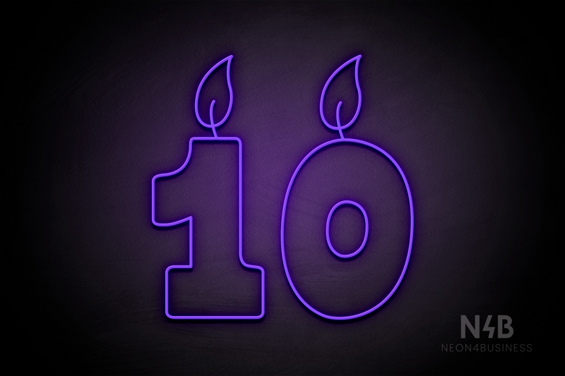 Number "10" (candle shape, custom font) - LED neon sign