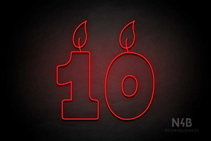 Number "10" (candle shape, custom font) - LED neon sign