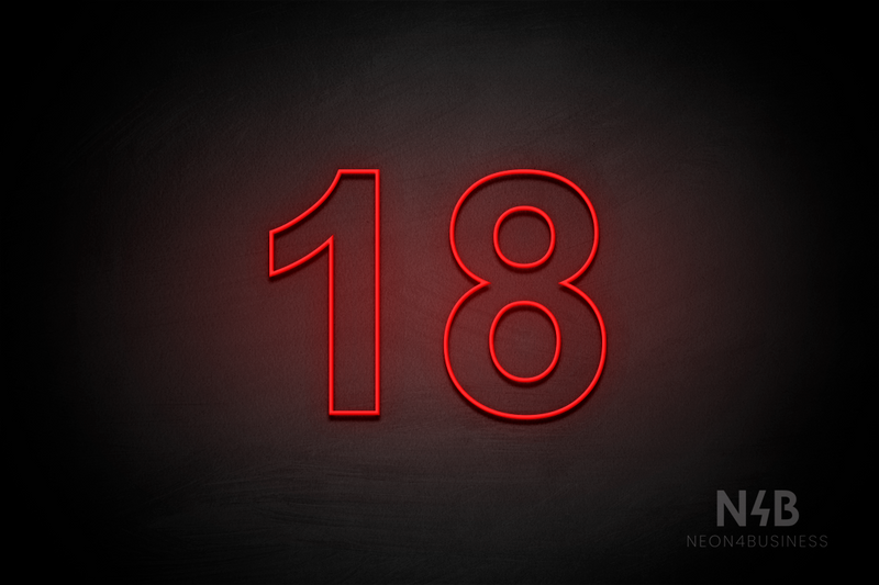 Number "18" (Arial font) - LED neon sign
