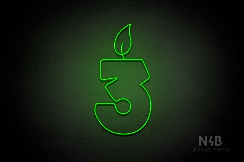 Number "3" (candle shape, custom font) - LED neon sign