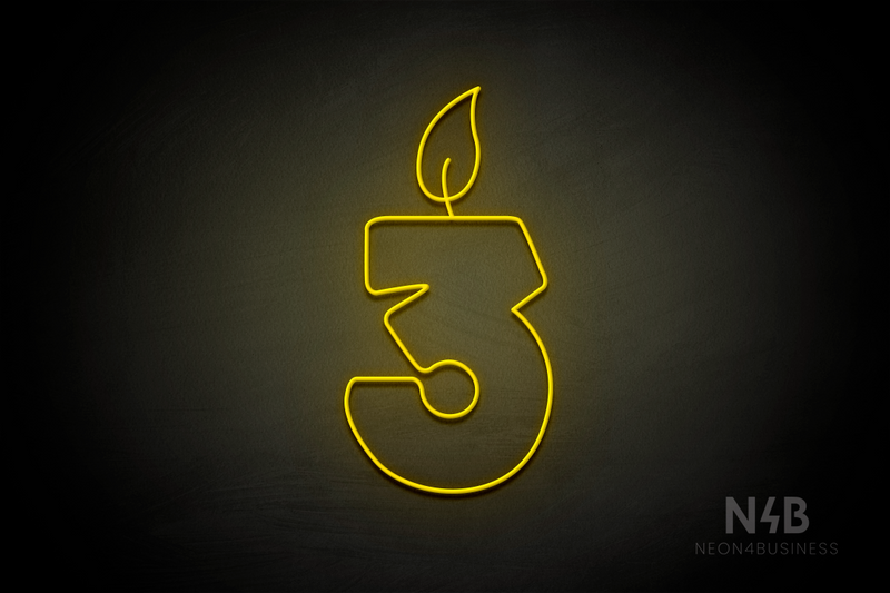 Number "3" (candle shape, custom font) - LED neon sign
