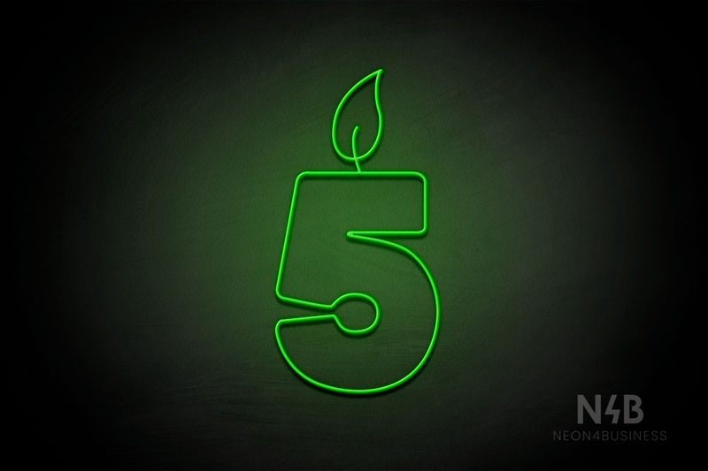 Number "5" (candle shape, custom font) - LED neon sign