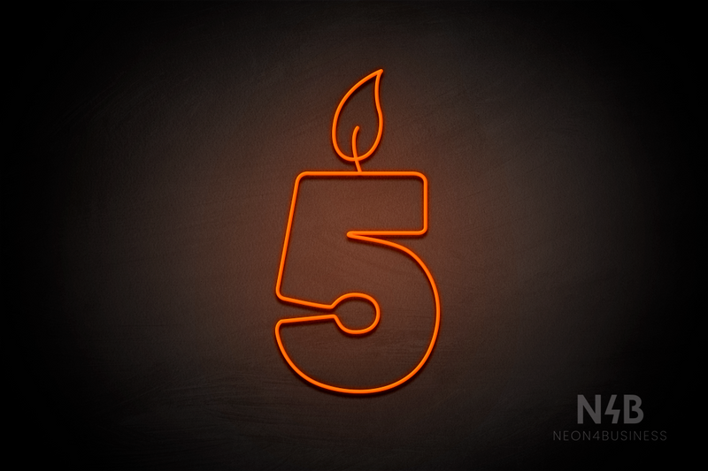 Number "5" (candle shape, custom font) - LED neon sign