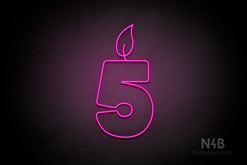 Number "5" (candle shape, custom font) - LED neon sign