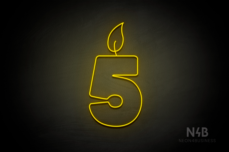 Number "5" (candle shape, custom font) - LED neon sign