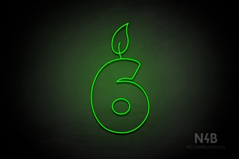 Number "6" (candle shape, custom font) - LED neon sign