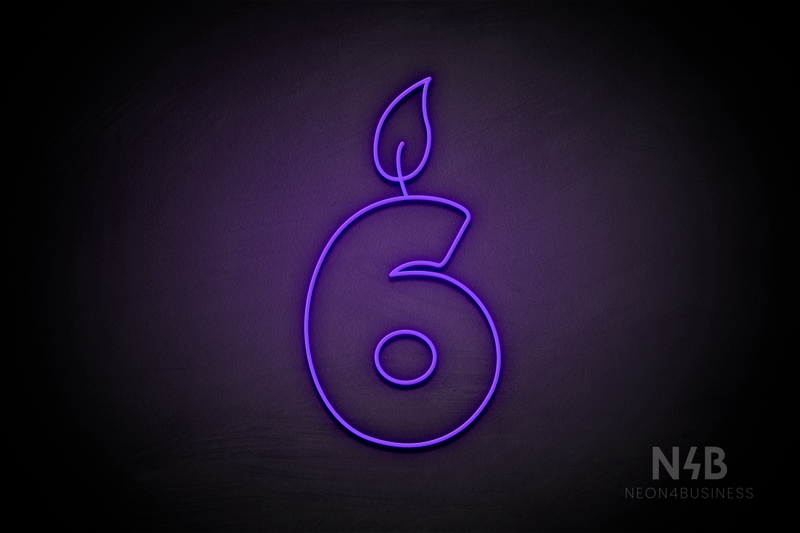 Number "6" (candle shape, custom font) - LED neon sign
