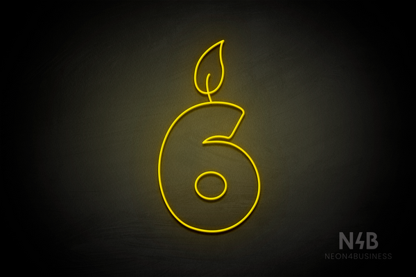 Number "6" (candle shape, custom font) - LED neon sign