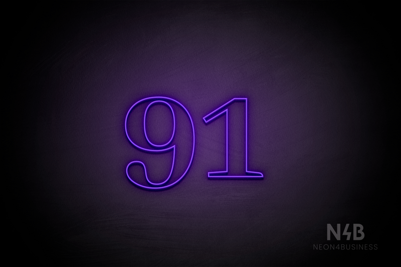 Number "91" (World font) - LED neon sign