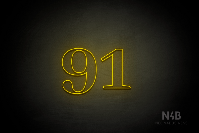 Number "91" (World font) - LED neon sign