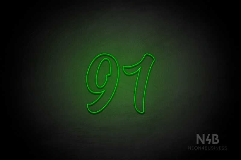 Number "91" (Charming font) - LED neon sign