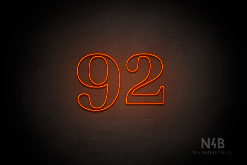 Number "92" (World font) - LED neon sign