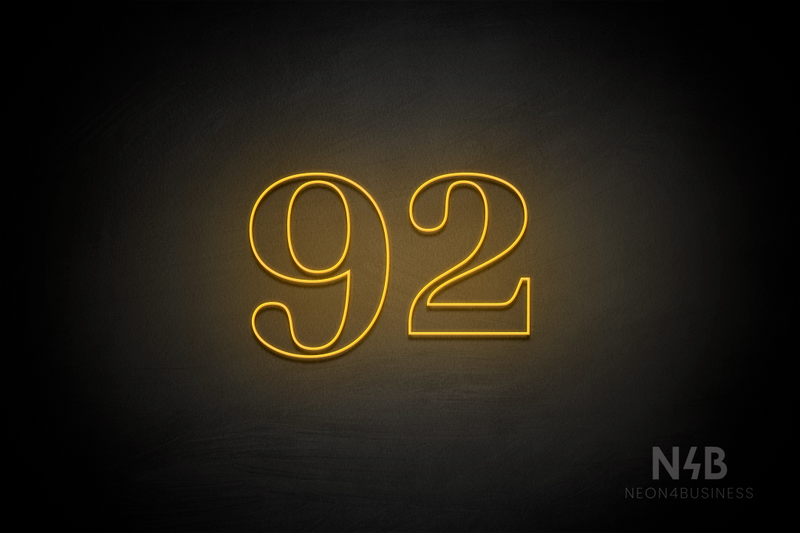 Number "92" (World font) - LED neon sign