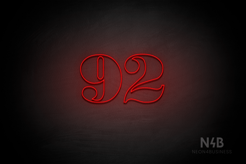 Number "92" (Bodoni Libre font) - LED neon sign