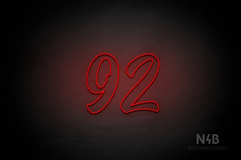 Number "92" (Charming font) - LED neon sign