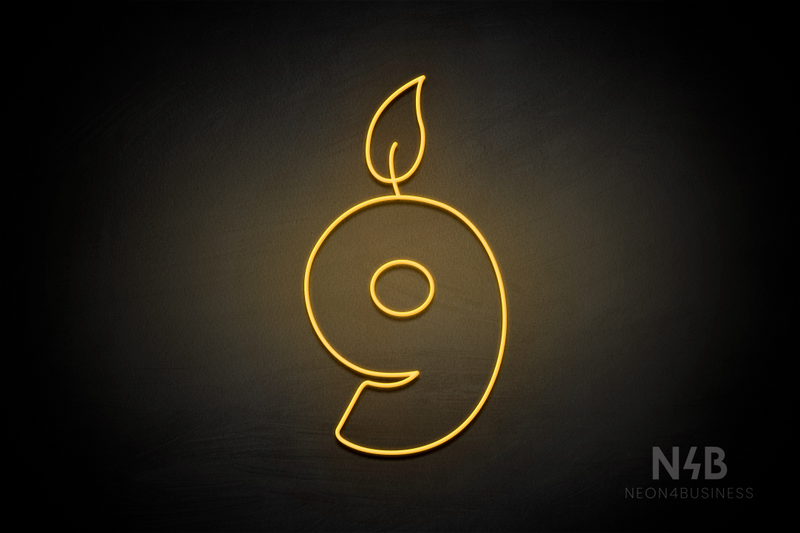Number "9" (candle shape, custom font) - LED neon sign