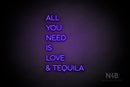"ALL YOU NEED IS LOVE & TEQUILA" (Sunny Day Display font) - LED neon sign